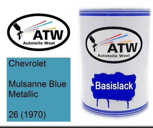 Chevrolet, Mulsanne Blue Metallic, 26 (1970): 500ml Lackdose, von ATW Autoteile West.